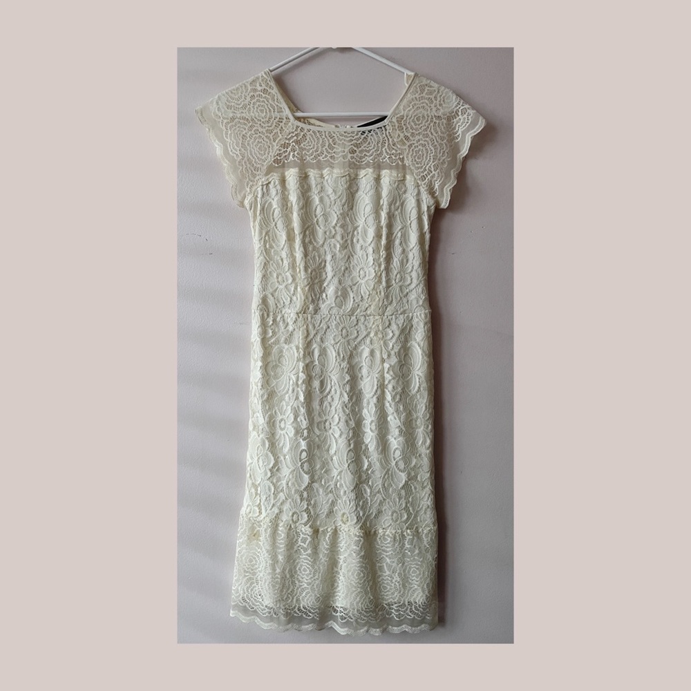 cream floral lace mini dress